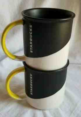  2017 Starbucks Half Matt Black Coffee Cup mug 12 OZ Yellow Handle set of 2 - Sold on eBay Jun, 13th 2019 for $24.99