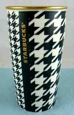 Starbucks Dot Collection Ceramic Tumbler Mug 2015 Blue + Gold Houndstooth 12 Oz - Sold on eBay Jun, 13th 2019 for $18.49