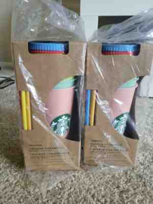 New Starbucks Color Changing Reusable Cold Cup Tumblers 24oz Venti Set Of 5 Cups - Sold on eBay Jun, 13th 2019 for $61.00