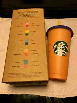 Starbucks Venti Color Changing Cup - Apricot Tangerine Orange with blue lid - Sold on eBay Jun, 13th 2019 for $15.00