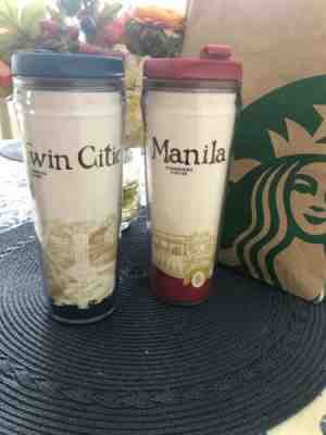 Starbucks MANILA Travel TUMBLER  and  Twin Cities Tumbler 12 oz (Lot Of 2) - Sold on eBay Jun, 13th 2019 for $20.00