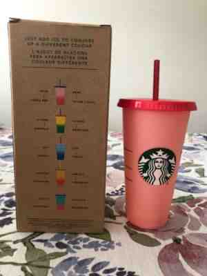 Single Starbucks Reusable COLOR CHANGING 1 Cold Cup 24oz- Rose -  Coral Red - Sold on eBay Jun, 13th 2019 for $24.99