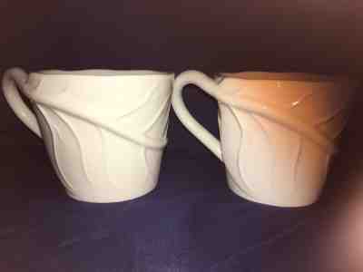 Set of 2 STARBUCKS 2008 Embossed Leaf Vine Mugs Unique Handle Off White MINT - Sold on eBay Jun, 12th 2019 for $15.00