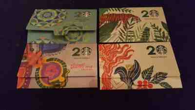 STARBUCKS Malaysia All 4 20th Anniversary Themed Gift Cards w/Matching Sleeves - Sold on eBay Jun, 12th 2019 for $19.88
