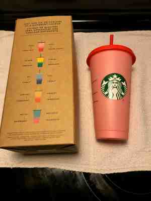 Starbucks Venti Color Changing Cup - Rose Coral Red with red lid - Sold on eBay Jun, 12th 2019 for $15.00