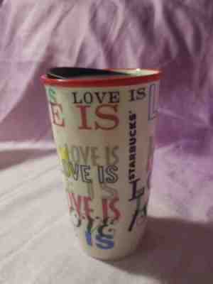 Starbucks Love Is Ceramic Coffee Mug Travel Tumbler 12 Ounce  - Sold on eBay Jun, 12th 2019 for $19.99