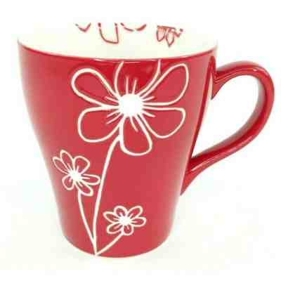 Starbucks Mug 2007 Red White Floral Flowers Embossed Coffee Tea 15 fl oz Daisies - Sold on eBay Jun, 12th 2019 for $19.87