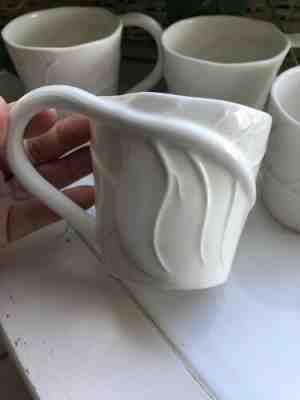 2008 RARE STARBUCKS COFFEE SPRING WHITE WRAPPED LEAF VEIN TEA MUG CUP 4PC. EUC - Sold on eBay Jun, 12th 2019 for $99.50