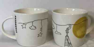Starbucks 14oz Coffee Mug Gold MOON Or SUN Girl Hanging Stars Clouds 2018 - Sold on eBay Jun, 12th 2019 for $15.99