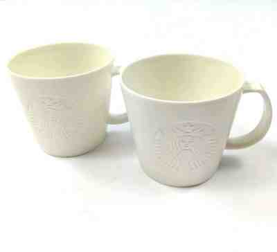Set Starbucks 2015 Coffee Tea Cups Mugs Embossed Siren Mermaid Matte White 12 oz - Sold on eBay Jun, 12th 2019 for $39.88