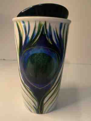 Starbucks 2015 Peacock Feather Ceramic Travel Tumbler Insulated Mug 12 oz - Sold on eBay Jun, 12th 2019 for $29.95