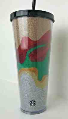New Starbucks 2018 Holiday Cold Cup Tumbler 24 Oz Flow Glitter Sparkle - Sold on eBay Jun, 12th 2019 for $19.95