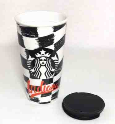 Starbucks Indiana Checkered Race Flag Midwest Collection 12 oz Traveler Mug 2016 - Sold on eBay Jun, 12th 2019 for $34.95