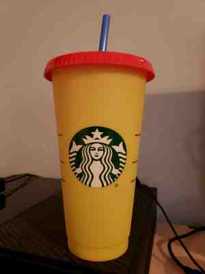 Starbucks Color Changing Cold Cup Yellow Citron Red lid Blue straw - Sold on eBay Jun, 12th 2019 for $17.50