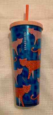 NEW Starbucks 2018 ColdCup Venti Travel Tumbler Cheetah Animal Pink Orange Blue - Sold on eBay Jun, 11th 2019 for $20.00