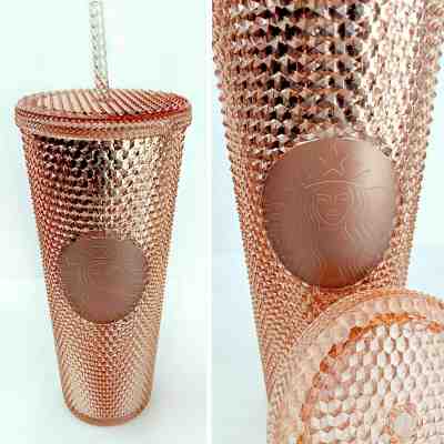 (1) STARBUCKS Rose Gold Studded Venti Tumbler Iridescent 24 oz. 2019 Faceted Cup - Sold on eBay Jun, 11th 2019 for $32.00