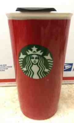 Starbucks Red Ceramic Travel Mug Tumbler Coffee Cup 2017 Christmas Red Green - Sold on eBay Jun, 11th 2019 for $21.99