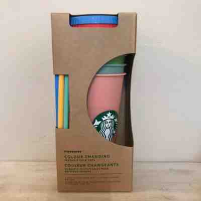 Starbucks Color Changing Cups. Set Of 5 With Colored Lids And Colored Straws - Sold on eBay Jun, 11th 2019 for $56.75