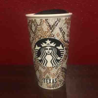 Starbucks Travel Mug Texas Ceramic Coffee Cup Snakeskin Tumbler Sipper Lid 12 oz - Sold on eBay Jun, 11th 2019 for $34.50