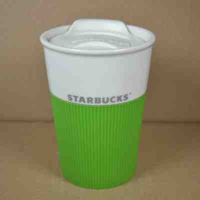 Starbucks 10 oz To-Go Mug White Green Ceramic with Removable Lid and Rubber Grip - Sold on eBay Jun, 11th 2019 for $18.99