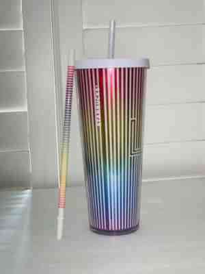 Starbucks Cold Cup Love Pride  Rainbow Reusable Tumbler Grande Rainbow Straw New - Sold on eBay Jun, 11th 2019 for $25.99