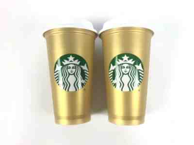 Starbucks Reusable Gold Shimmer Cup Set Of Two 16 Oz 2018 Limited Edition NEW - Sold on eBay Jun, 10th 2019 for $19.98