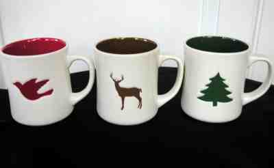 3 NEW Starbucks 2008 Christmas TREE + DOVE + DEER Bone China Mugs COMPLETE SET!