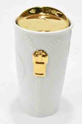 Starbucks Ceramic White Tumbler, Gold Zipper, 10 fl oz - Sold on eBay Jun, 10th 2019 for $28.99