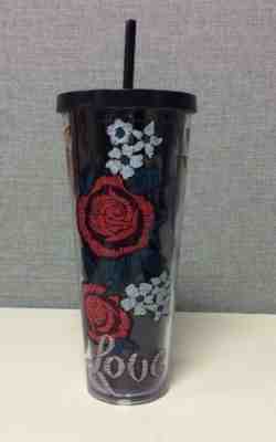 Starbucks 2019 Black Valentine Cold Cup Tumbler - Love Hearts Flowers - 24 Oz - Sold on eBay Jun, 10th 2019 for $16.95