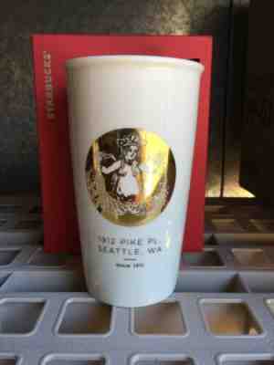 Starbucks Gold Mermaid 1912 PIKE PL. Since 1971 Ceramic Travel Cup 12 Oz 2015. - Sold on eBay Jun, 10th 2019 for $35.00