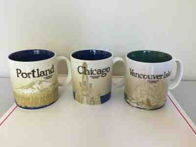 STARBUCKS CITY COLLECTOR SERIES COFFEE MUGS, CHICAGO, PORTLAND & VANCOUVER ISLAN - Sold on eBay Jun, 10th 2019 for $24.30