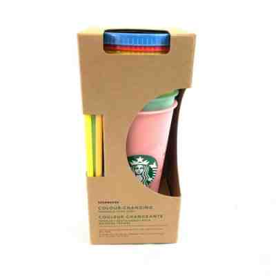 Starbucks Color Changing Reusable Cold Cup Tumbler Pack of 5 w/ Lids Straws 24oz - Sold on eBay Jun, 10th 2019 for $69.00