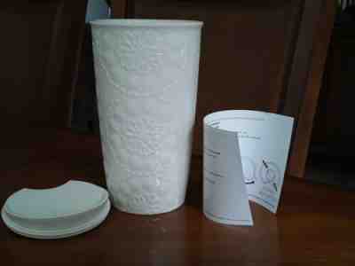 NEW ?  STARBUCKS CERAMIC MUG WHITE RAISED FLORAL DESIGN  - 10 FL OZ ? LQQK! - Sold on eBay Jun, 10th 2019 for $19.99