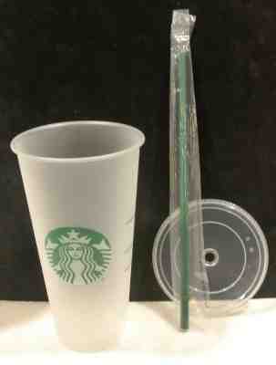 2 STARBUCKS Frosted Reusable 24Oz VENTI Clear Cup Tumbler W/Straw FREE SHIPPING - Sold on eBay Jun, 10th 2019 for $16.99