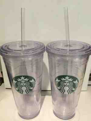2- Starbucks Venti Clear Double Wall Tumbler Cold Cup 20oz W/ Straw NEW - Sold on eBay Jun, 10th 2019 for $29.95
