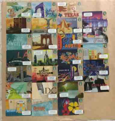 26 different Starbucks Gift Cards - City and State cards. Lot of 26 Cards - Sold on eBay Jun, 10th 2019 for $21.95