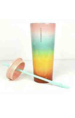 Starbucks Venti Stainless Steel Rainbow Tumbler and Straw 24 oz Cold Drink Cup - Sold on eBay Jun, 9th 2019 for $25.00