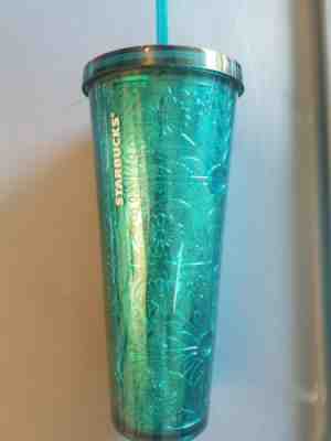 Starbucks 2017 Cold Metallic Tumbler Embossed Teal 24 oz - Sold on eBay Jun, 9th 2019 for $25.00
