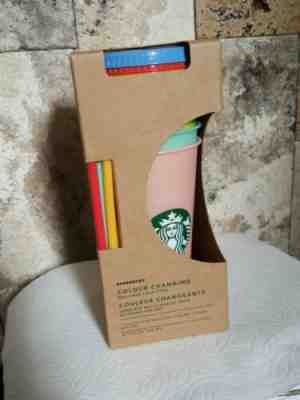 2019 Starbucks Coffee Color changing Cold Cups + 5 Reusable Straws and lids - Sold on eBay Jun, 9th 2019 for $53.00