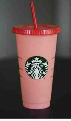 Single Starbucks Reusable COLOR CHANGING 1 Cold Cup 24oz-  Rose- Coral Red - Sold on eBay Jun, 9th 2019 for $19.99