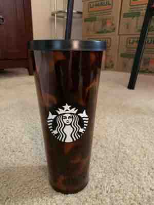 New 2018 Starbucks Cold Cup Black Brown Tortoise Shell Print Tumbler 24 oz - Sold on eBay Jun, 9th 2019 for $15.50