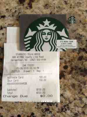 Starbucks Gift Card $100.00 - Sold on eBay Jun, 9th 2019 for $85.00