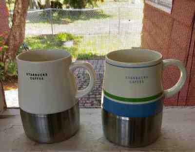 Starbucks Coffee Mugs Stainless Porcelain 14 oz Non Skid 2004 2005 White Blue  - Sold on eBay Jun, 9th 2019 for $36.00