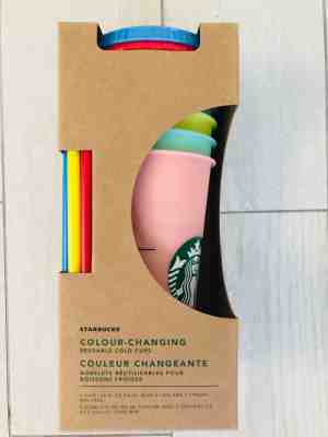 RARE Starbucks Color Changing Reusable Cold Cups (5 Venti Cups + Lids + Straws) - Sold on eBay Jun, 9th 2019 for $64.00