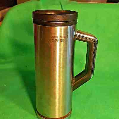 Starbucks 2009 Coffee Stainless Steel Wood grain Handle Travel Tumbler Mug 16 Oz - Sold on eBay Jun, 9th 2019 for $24.99