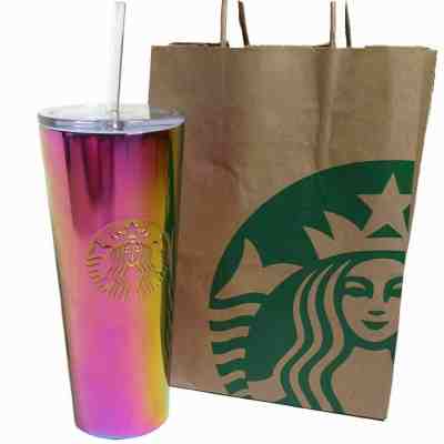 New Starbucks 2019 Summer Rainbow Iridescent Metallic Stainless Tumbler Cup 24oz - Sold on eBay Jun, 9th 2019 for $34.95