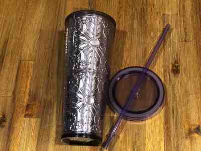Starbucks Metallic Silver Purple Floral Acrylic Cold Cup Tumbler - Venti 24 oz - Sold on eBay Jun, 9th 2019 for $39.95