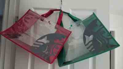 New Starbucks Clear See Through Mermaid Logo Tote Gift Shopping Bag Red or Green - Sold on eBay Jun, 8th 2019 for $21.99