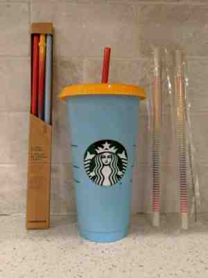 Starbucks Color Changing Cup and straws(3) as well as 2 rainbow straws - Sold on eBay Jun, 8th 2019 for $26.00