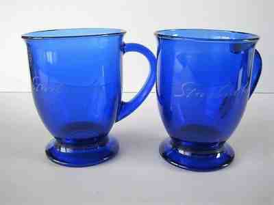 2 Starbucks etched Cobalt Blue Glass Footed Cups 16 oz.FREE SHIPPING!! - Sold on eBay Jun, 8th 2019 for $29.95